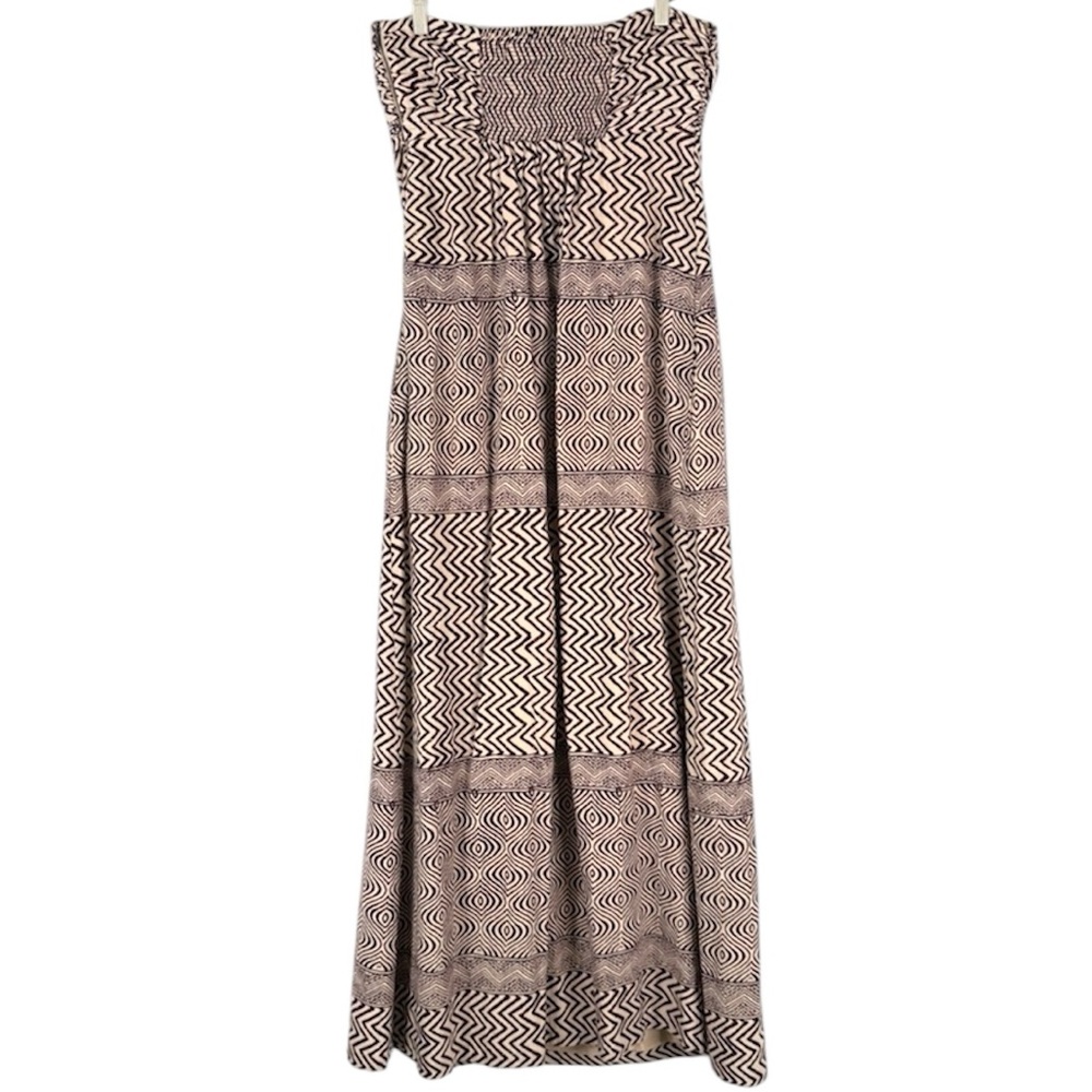 Edmé & Esyllte Anthropologie Strapless Maxi Dress Sz 12 Brown Cream Boho Cotton - Picture 3 of 14